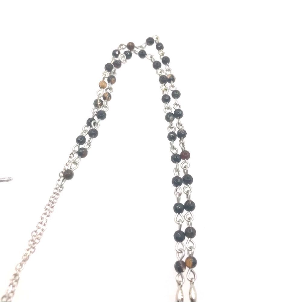 Silver Pendant Necklace with Natural Stone Tiger's Eye Beads - Picture 5 of 7